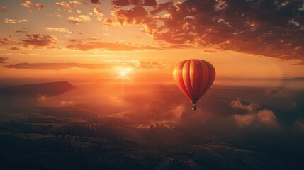 Obraz premium A hot air balloon rising at dawn, illustrating the joy and freedom of exploration