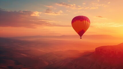 Fototapeta premium A hot air balloon rising at dawn, illustrating the joy and freedom of exploration