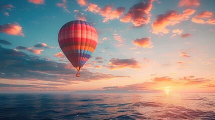 Fototapeta premium A hot air balloon rising at dawn, illustrating the joy and freedom of exploration