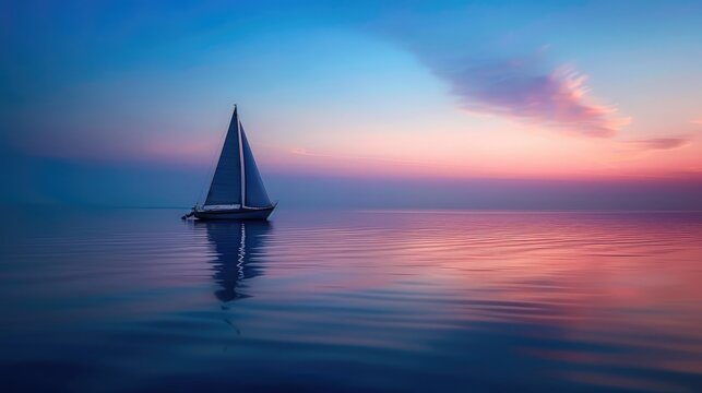 A lone sailboat on a calm sea at dusk, illustrating the peace and solitude of freedom