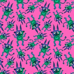 Cartoon monsters seamless pattern for wrapping paper and fabrics and linens