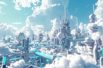 Metaverse city concept 3d render 