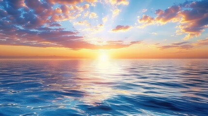 Obraz premium A sunrise over a calm sea, representing the new beginnings and opportunities in freedom