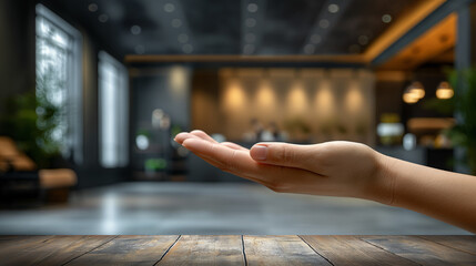 Obraz premium A solitary figure stands in a dimly lit room, holding out their hand towards an unseen presence