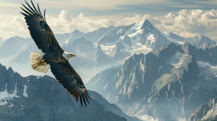 An eagle soaring over a mountain range, illustrating the strength and majesty of freedom