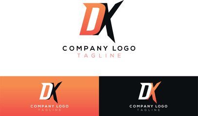 Minimal elegant monogram art logo. Outstanding professional trendy awesome artistic DK KD initial based Alphabet icon logo. Premium Business logo orange with black color on black background.
