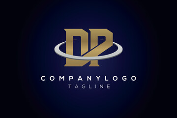 DP Initial Logo Design Template Vector Illustration Golden Logo with Blue Background
