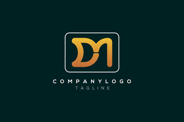 Initial lowercase letter DM, white outline and orange color with dark green background