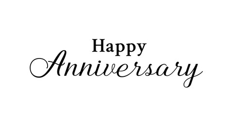 Happy Anniversary - Black vector text isolated on transparent background - Celebration banner for married couples, or businesses - Decorative phrase for cards