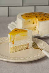 Sweet homemade passion fruit cake with cream