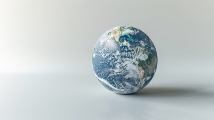 Fototapeta premium A small, round, blue and white planet with a rocky surface, representing Earth. Concept of preserving the planet and environmental conservation.