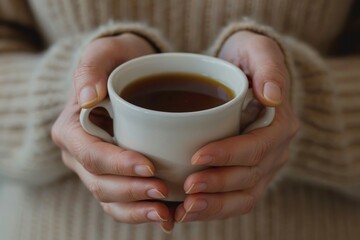 hands holding a cup with tea or coffee