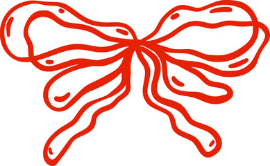 Vector decorative bow. A wedding or birthday clipart element in a whimsical hand-drawn style. Isolated decoration in red color. Coquette accessory. Suitable for invitation, poster, textile, gift card