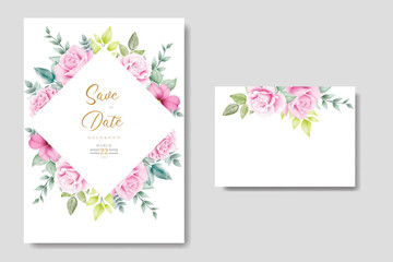 hand drawn floral roses wedding invitation card set 