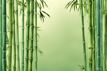 Naklejka premium Tranquil bamboo forest background, green bamboo stems, zen nature wallpaper, minimalist design, serene bamboo grove, space for text
