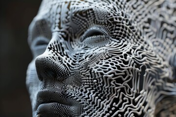 Abstract Human Face with Intricate 3D Render, Futuristic Digital Art and Detailed Cybernetic Patterns