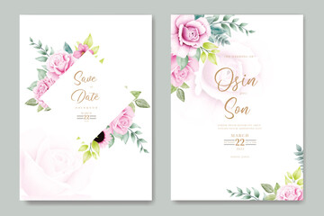 hand drawn floral roses wedding invitation card set 