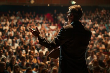 Businessman Motivational Speech to Large Audience