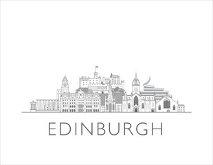 Edinburgh skyline cityscape line art style vector illustration in black and white