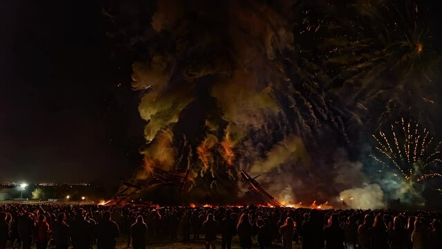 Spectacular Bonfire And Fireworks Display Draws Huge Crowd On A Clear Night