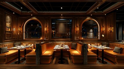 Booth-Style Restaurant Interior with Brown Decor
