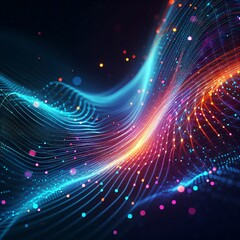 Fototapeta premium Abstract digital wave of particles with neon colors and glowing particles. Futuristic point wave. Technology background 