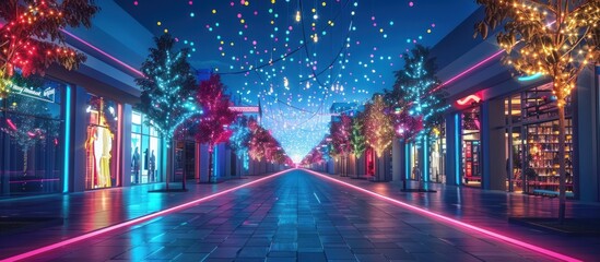 Shopping street with colorful LED light, city construction concept.