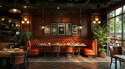 Brown Interior in Booth-Style Restaurant