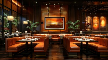 Elegant Brown Interior of Booth-Style Restaurant