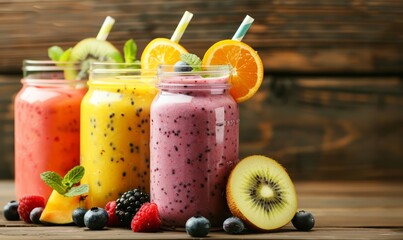 Smoothies Fresh Fruit Healthy Colorful Vibrant in Mason Jars