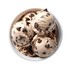 Bowl of Chocolate Chip Ice Cream Isolated on a Transparent Background 