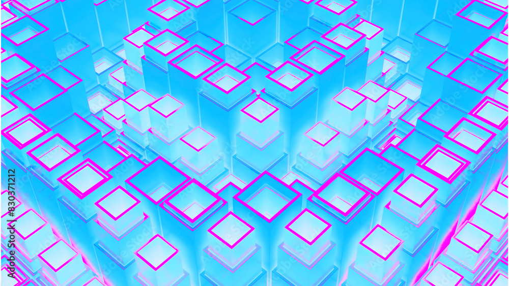 Poster abstract jumping square and cube forms structure. design. up and down pulsating tubes.
