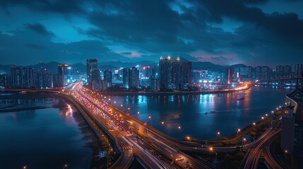 Fototapeta premium view from drone over Hillsborough river and tall buildings