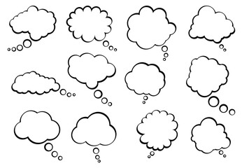 Set of Blank Thought Bubbles in Various Cloud Shapes