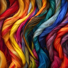 Intricate Interwoven Colorful Fibers Creating Dynamic Texture and Harmonious Unity