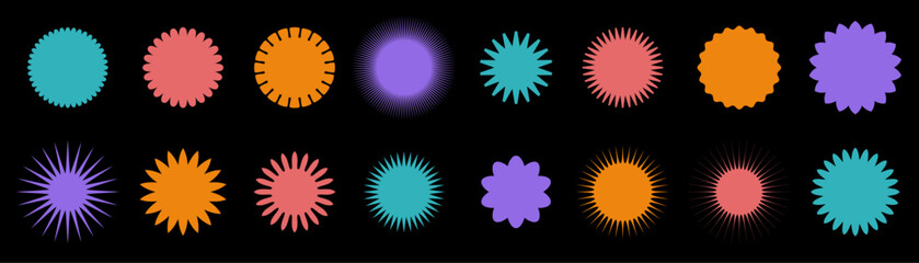 A dynamic collection of abstract shapes in neon glow colors set against a dark background, creating a striking contrast.