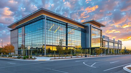 Obraz premium Stunning commercial building with brilliant sky