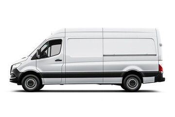 white delivery van side view on isolated empty background for mockup.  White Delivery van with space for text isolated over on empty background. 