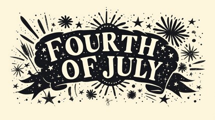 A black and white poster with a banner that says Fourth of July