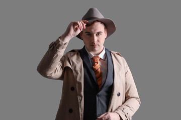 Male spy on dark background