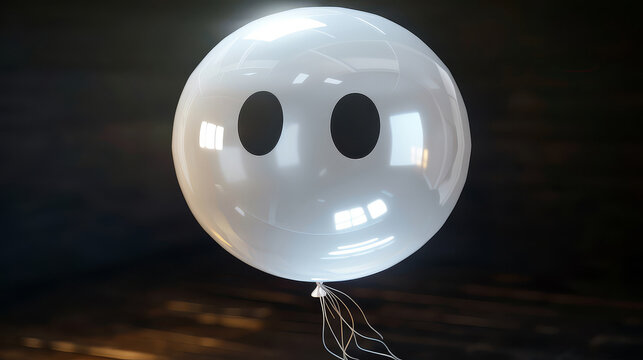Spooky ethereal ghost balloon with eerie levitation, perfect for highdefinition decorations or advertising at spooky events.