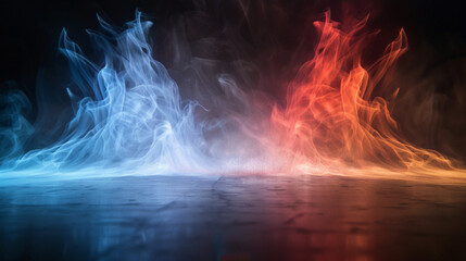 The swirling smoke and fog combine in a harmonious dark and light symphony, enhancing the abstract texture of the black background.