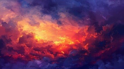 Naklejka premium Breathtaking sunset floods the sky with vivid, dramatic hues.