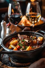 A bowl of stew sitting on top of a table. Perfect for food blogs or restaurant menus