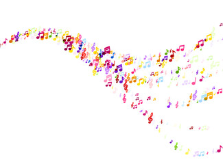 Colorful Music Notes in Dynamic Swirl
