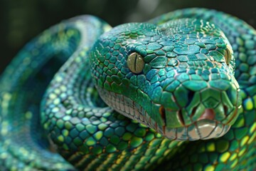 Fototapeta premium Detailed view of a green snake's head, perfect for educational materials or wildlife publications