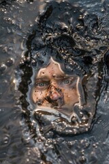 Obraz premium A close up of a person's face in a body of water. Suitable for medical, spa, or relaxation concepts