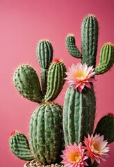 Blooming Cactus on Pink Background