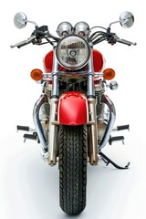 Fototapeta premium A red motorcycle parked on a white surface, perfect for automotive and transportation concepts