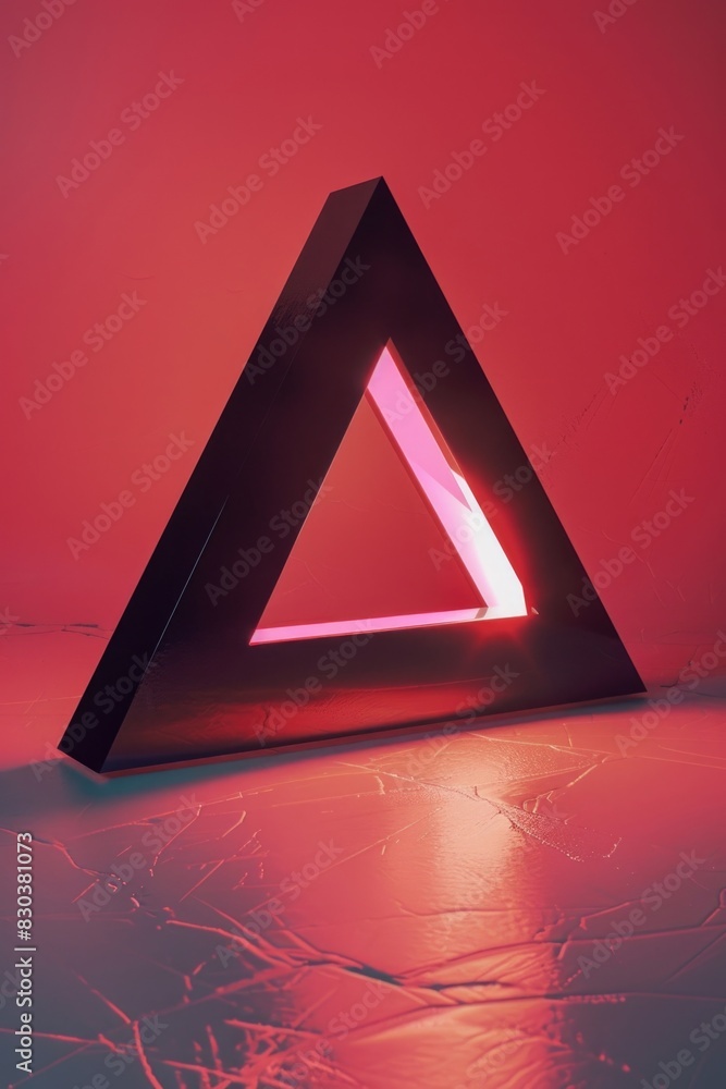 Poster a triangle shaped object with a red light in the middle. suitable for technology concepts